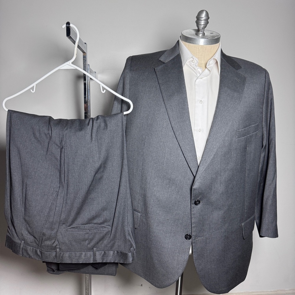 Jos. A. Bank Suit Mens 54L 46W Gray Solid Signature Collection Wool 2-Button